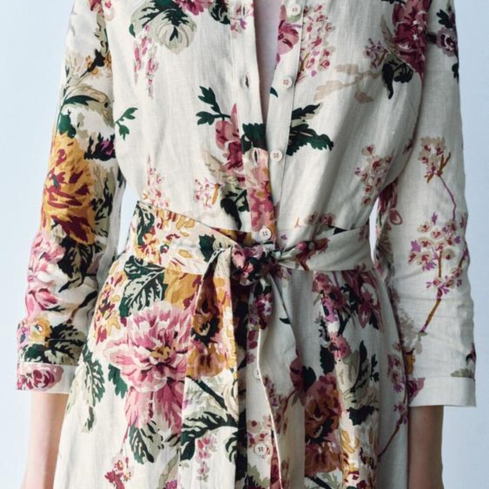 Zara linen floral shirt dress